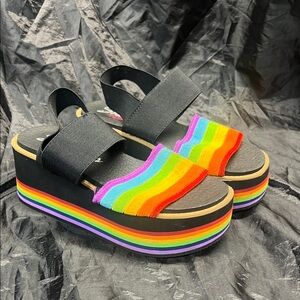 Skechers Black Rainbow Platform Sandals sz 6